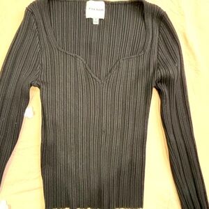 Pink Rose Black Ribbed Sweater